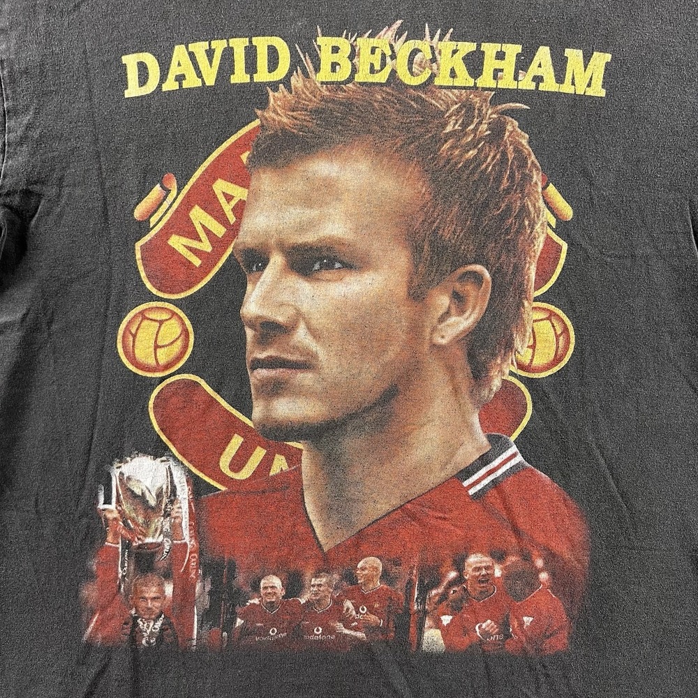 Vintage David Beckham Shirt Mens Large Black Faded Big Print Rap Tee 90s RARE - Picture 3 of 16